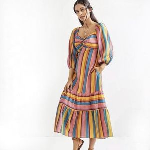 Farm Rio x Anthropologie Rainbow Striped  Casual Maxi Dress